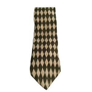 Vintage Executive Collection Army Olive Green Diamond Pattern Silk Made in USA